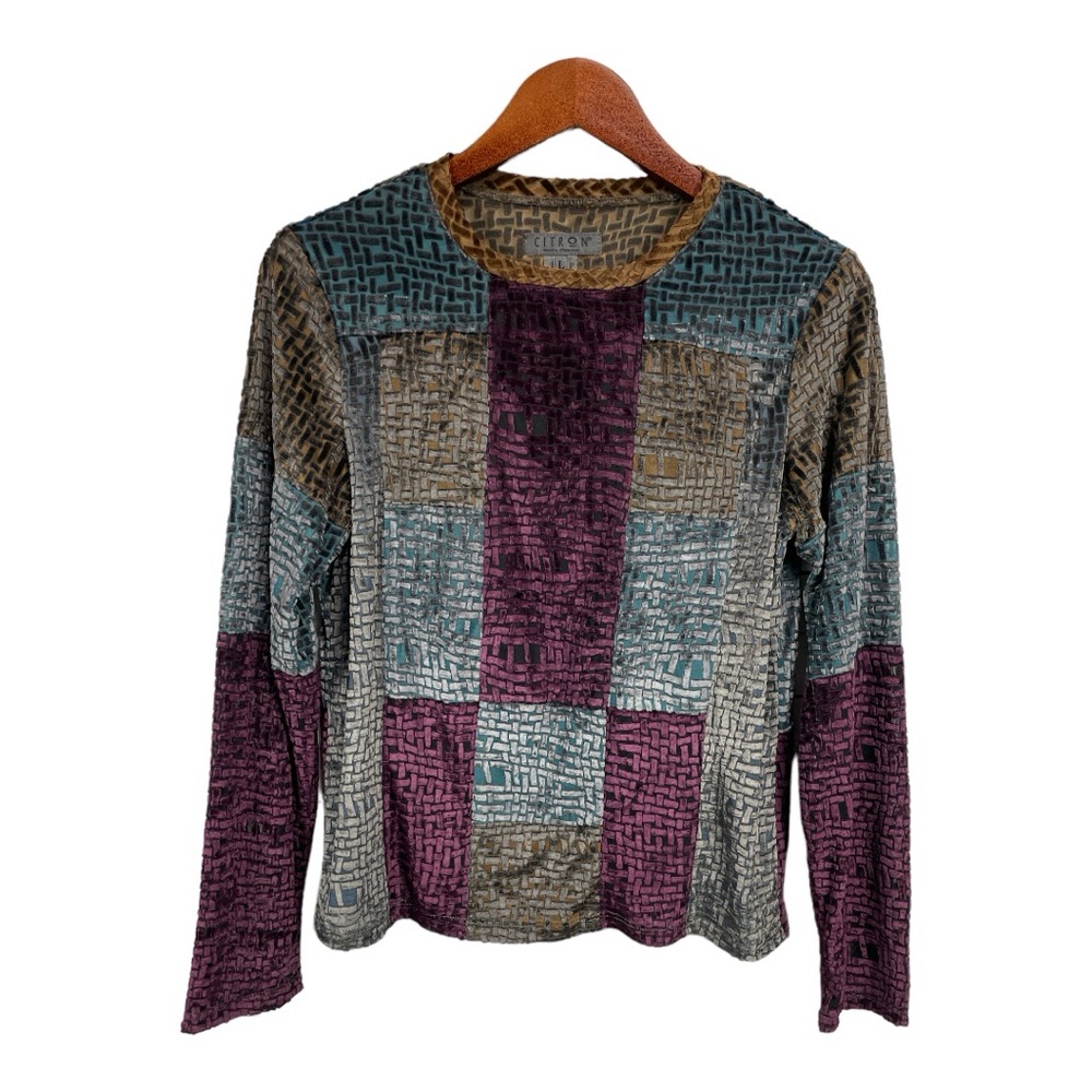 Citron Santa Monica Silk Vintage Patchwork Blouse, Large